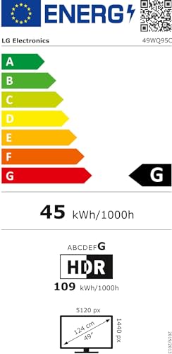 LG UltraWide Monitor Curved 49WQ95C, 49 Inch, 5120 x 1440, 144Hz, Nano IPS Display, VESA Display HDR 400, Nvidia G-sync Compatible, AMD FreeSync, Stereo Speakers, Ergonomic Design, USB Type-C, HDMI