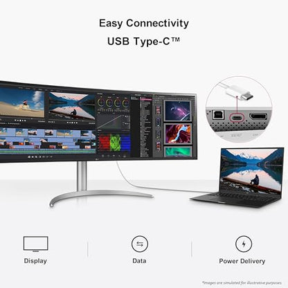 LG UltraWide Monitor Curved 49WQ95C, 49 Inch, 5120 x 1440, 144Hz, Nano IPS Display, VESA Display HDR 400, Nvidia G-sync Compatible, AMD FreeSync, Stereo Speakers, Ergonomic Design, USB Type-C, HDMI