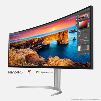 LG UltraWide Monitor Curved 49WQ95C, 49 Inch, 5120 x 1440, 144Hz, Nano IPS Display, VESA Display HDR 400, Nvidia G-sync Compatible, AMD FreeSync, Stereo Speakers, Ergonomic Design, USB Type-C, HDMI