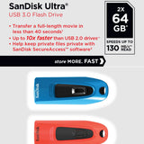 SanDisk Ultra 32 GB USB Flash Drive USB 3.0 Up to 130 MB/s Read - Twin Pack, Red/Blue